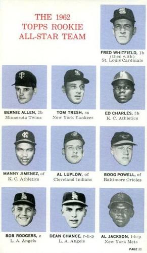 1964 Topps Rookie All Star Banquet #11 Bernie Allen / Dean Chance / Ed Charles / Al Jackson / Manny Jimenez / Al Luplow / Boog Powell / Buck Rodgers / Tom Tresh / Fred Whitfield Front