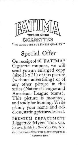 1988 1913 Fatima Teams (T200) Oversized Reprints #NNO Philadelphia Athletics Back