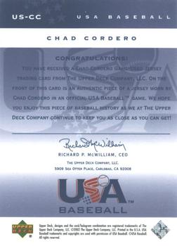 2002 Upper Deck USA Baseball National Team - USA Baseball Jerseys #US-CC Chad Cordero Back