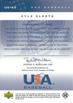 2002 Upper Deck USA Baseball National Team - USA Baseball Jerseys #US-KS Kyle Sleeth Back