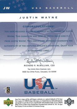 2002 Upper Deck USA Baseball National Team - USA Baseball Signatures #JW Justin Wayne Back