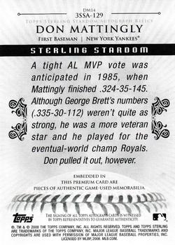 2008 Topps Sterling - Stardom Relics Autographs Triple Sterling Silver #3SSA-129 Don Mattingly Back