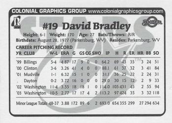 2005 Huntsville Stars Team Issue #NNO David Bradley Back