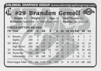 2005 Huntsville Stars Team Issue #NNO Brandon Gemoll Back