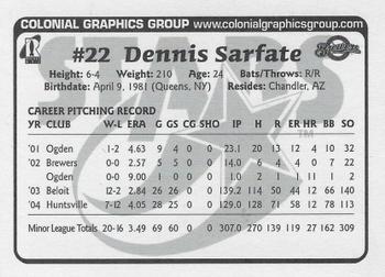 2005 Huntsville Stars Team Issue #NNO Dennis Sarfate Back