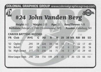 2005 Huntsville Stars Team Issue #NNO John Vanden Berg Back