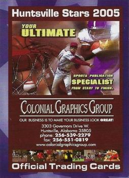 2005 Huntsville Stars Team Issue #NNO Colonial Graphics Group Advertisement Front