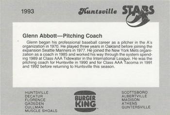 1993 Burger King Huntsville Stars #NNO Glenn Abbott Back