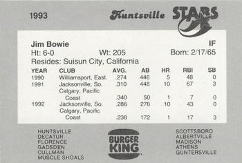 1993 Burger King Huntsville Stars #NNO Jim Bowie Back