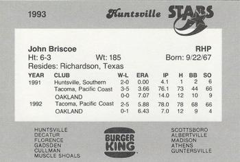 1993 Burger King Huntsville Stars #NNO John Briscoe Back