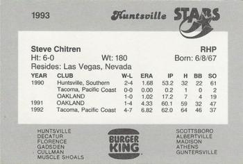 1993 Burger King Huntsville Stars #NNO Steve Chitren Back