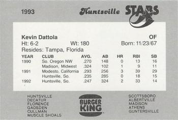 1993 Burger King Huntsville Stars #NNO Kevin Dattola Back