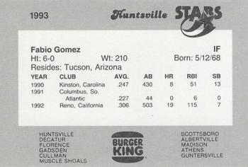1993 Burger King Huntsville Stars #NNO Fabio Gomez Back