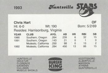 1993 Burger King Huntsville Stars #NNO Chris Hart Back
