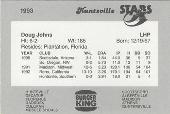 1993 Burger King Huntsville Stars #NNO Doug Johns Back