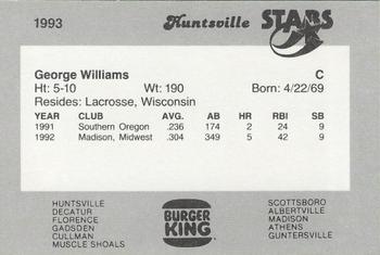 1993 Burger King Huntsville Stars #NNO George Williams Back
