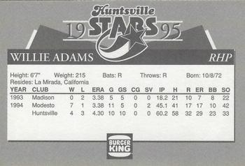 1995 Burger King Huntsville Stars #NNO Willie Adams Back