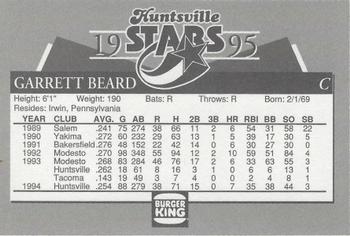 1995 Burger King Huntsville Stars #NNO Garrett Beard Back