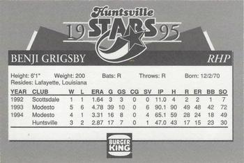 1995 Burger King Huntsville Stars #NNO Benji Grigsby Back