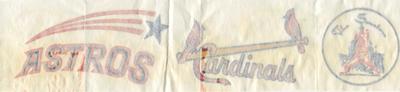 1970 Fleer Official Major League Iron-Ons #NNO Houston Astros Script / St. Louis Cardinals Script / Washington Senators Logo Back