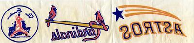1970 Fleer Official Major League Iron-Ons #NNO Houston Astros Script / St. Louis Cardinals Script / Washington Senators Logo Front