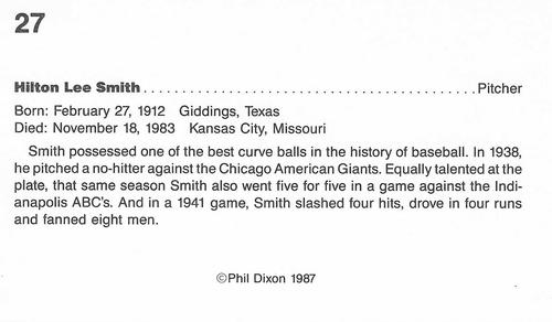 1987 Dixon's Negro Baseball Greats #27 Hilton Smith Back