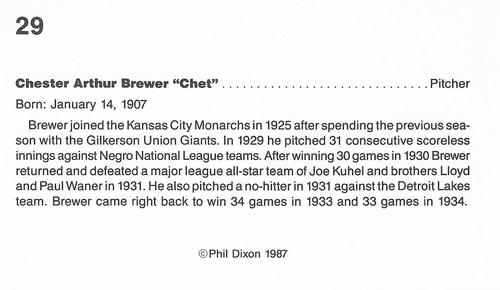 1987 Dixon's Negro Baseball Greats #29 Chet Brewer Back