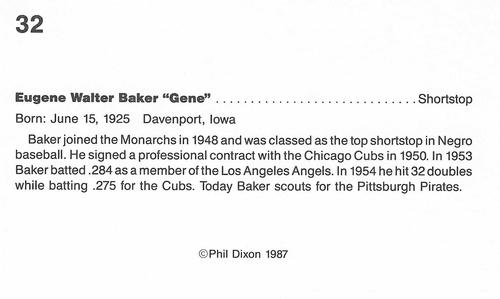 1987 Dixon's Negro Baseball Greats #32 Gene Baker Back
