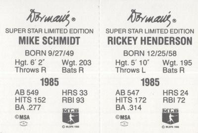 1986 Dorman's Super Stars - Panels #NNO Rickey Henderson / Mike Schmidt Back