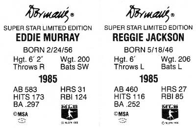 1986 Dorman's Super Stars - Panels #NNO Reggie Jackson / Eddie Murray Back