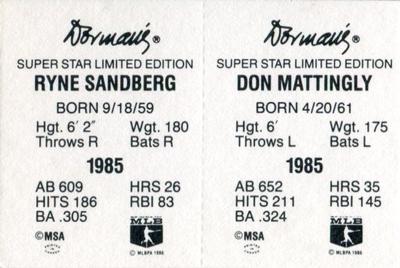 1986 Dorman's Super Stars - Panels #NNO Don Mattingly / Ryne Sandberg Back