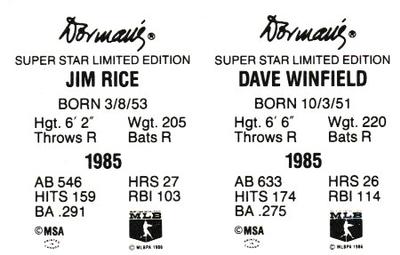 1986 Dorman's Super Stars - Panels #NNO Dave Winfield / Jim Rice Back