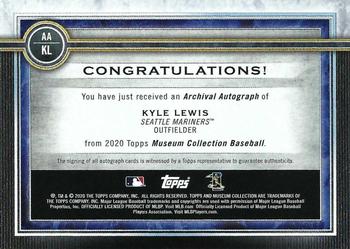 2020 Topps Museum Collection - Archival Autographs #AA-KL Kyle Lewis Back