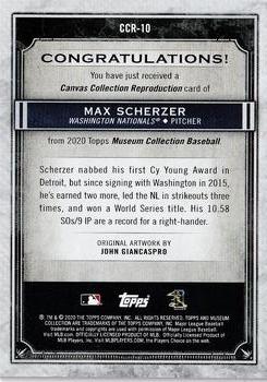 2020 Topps Museum Collection - Canvas Collection Reprints #CCR-10 Max Scherzer Back