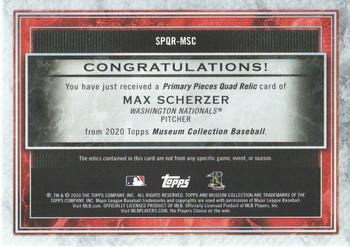 2020 Topps Museum Collection - Single-Player Primary Pieces Quad Relics #SPQR-MSC Max Scherzer Back
