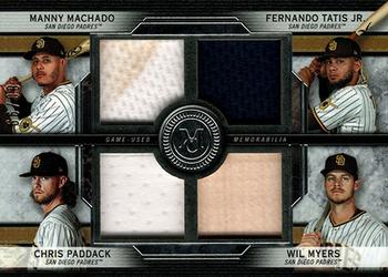 2020 Topps Museum Collection - Four-Player Primary Pieces Quad Relics #FPR-MTPM Fernando Tatis Jr. / Manny Machado / Wil Myers / Chris Paddack Front