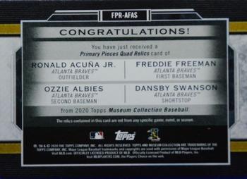2020 Topps Museum Collection - Four-Player Primary Pieces Quad Relics Copper #FPR-AFAS Ozzie Albies / Freddie Freeman / Ronald Acuña Jr. / Dansby Swanson Back