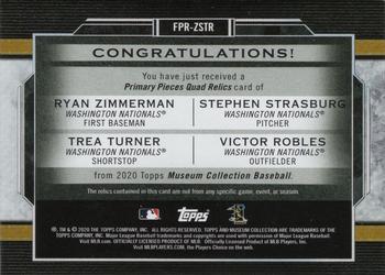 2020 Topps Museum Collection - Four-Player Primary Pieces Quad Relics Gold #FPR-ZSTR Ryan Zimmerman / Trea Turner / Victor Robles / Stephen Strasburg Back