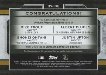 2020 Topps Museum Collection - Four-Player Primary Pieces Quad Relics Emerald #FPR-TPOU Justin Upton / Albert Pujols / Shohei Ohtani / Mike Trout Back