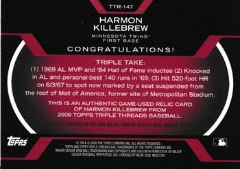 2008 Topps Triple Threads - Relics #TTR-147 Harmon Killebrew Back