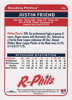 2012 Grandstand Reading Phillies Update #NNO Justin Friend Back