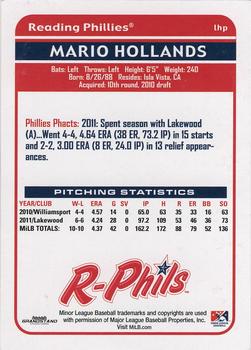2012 Grandstand Reading Phillies Update #NNO Mario Hollands Back