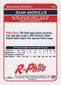 2012 Grandstand Reading Phillies Update #NNO Juan Morillo Back