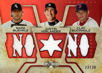 2008 Topps Triple Threads - Relics Combos #TTRC-11 Mark Buehrle / Justin Verlander / Clay Buchholz Front