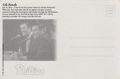 2012 Philadelphia Phillies Fan Appreciation Day Postcards #NNO Cole Hamels Back