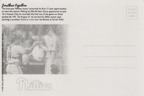 2012 Philadelphia Phillies Fan Appreciation Day Postcards #NNO Jonathan Papelbon Back