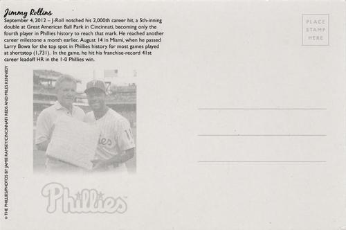 2012 Philadelphia Phillies Fan Appreciation Day Postcards #NNO Jimmy Rollins Back