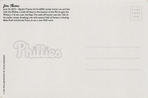 2012 Philadelphia Phillies Fan Appreciation Day Postcards #NNO Jim Thome Back