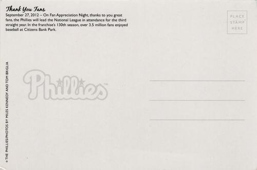 2012 Philadelphia Phillies Fan Appreciation Day Postcards #NNO Citizens Bank Park Back