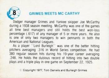 1977 Tom Daniels Burleigh Grimes #8 Burleigh Grimes / Joe McCarthy Back